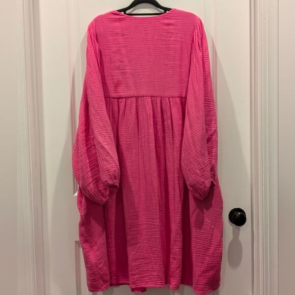 Tribal Jeans Hot Pink Cotton Gauze Dress XXL Plus Size Puff Sleeve Barbiecore - Picture 8 of 8